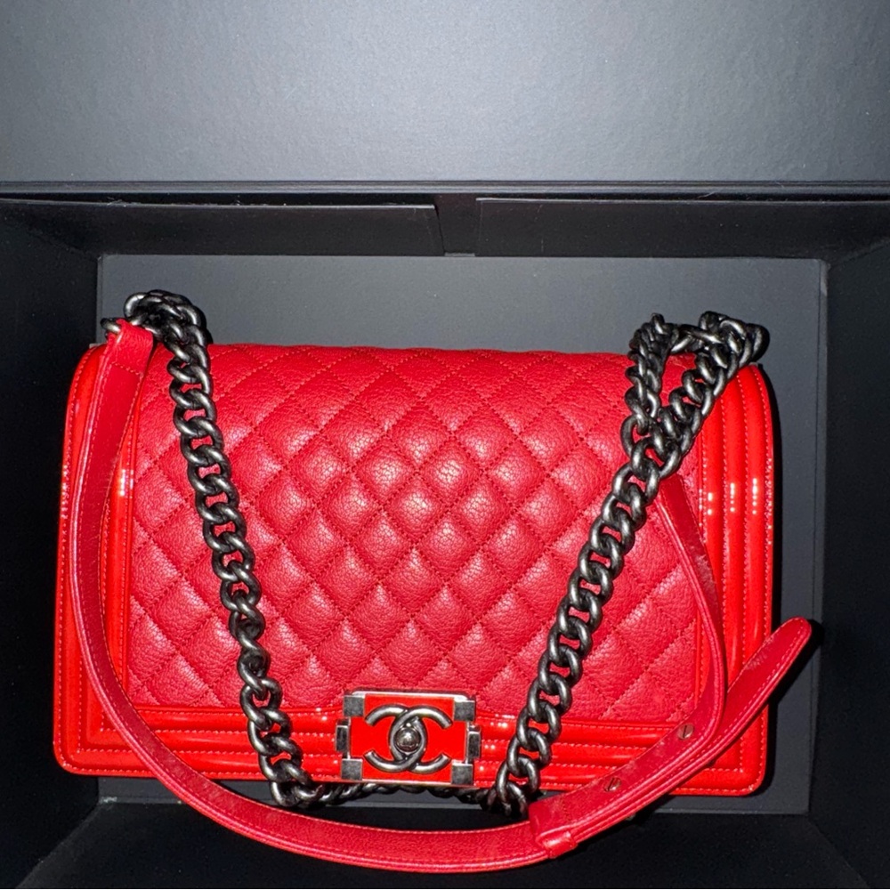 Chanel Caviar Red Quilted Boy New Medium Bag